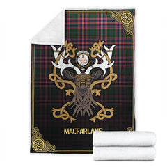 Clan MacFarlane Hunting Modern Tartan Crest Premium Blanket Celtic Stag Style YT82 Clan MacFarlane Tartan Today   