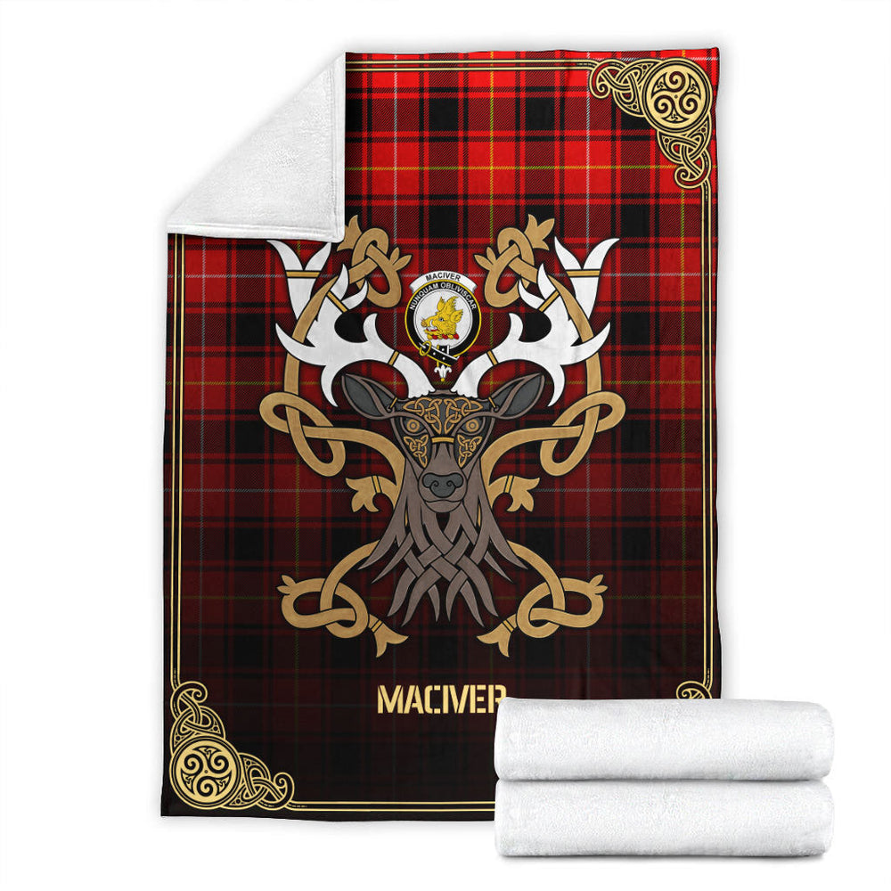 Clan MacIver Modern Tartan Crest Premium Blanket Celtic Stag Style TS76 Clan Hall Tartan Today   