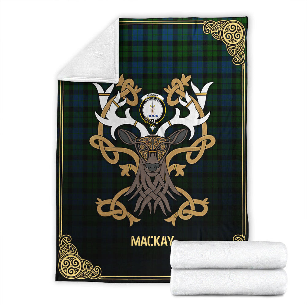 Clan MacKay Modern Tartan Crest Premium Blanket Celtic Stag Style RN11 Clan MacKay Tartan Today   