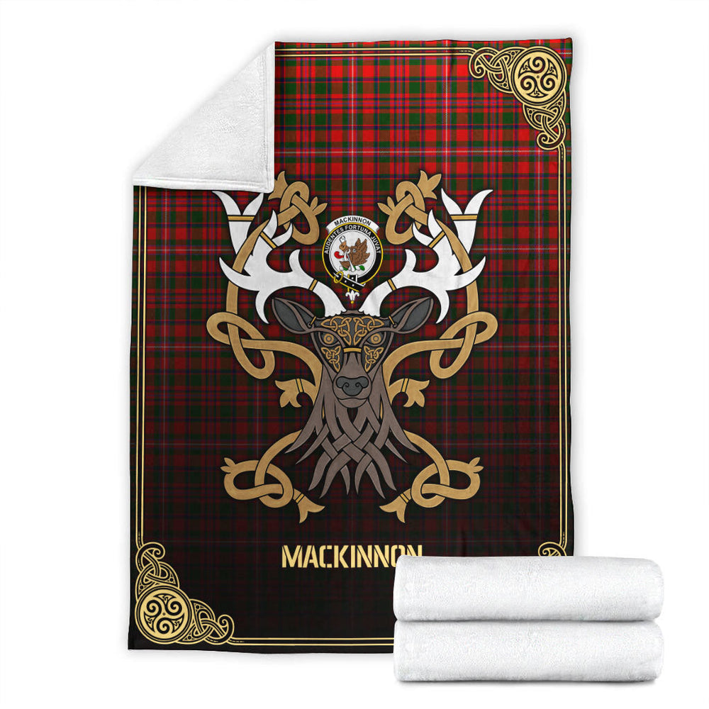Clan MacKinnon Modern Tartan Crest Premium Blanket Celtic Stag Style KM51 Clan MacKinnon Tartan Today   