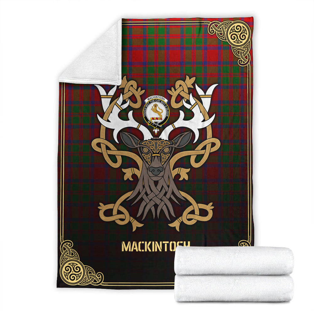 Clan MacKintosh Modern Tartan Crest Premium Blanket Celtic Stag Style YB22 Clan MacKintosh / MacIntosh Tartan Today   