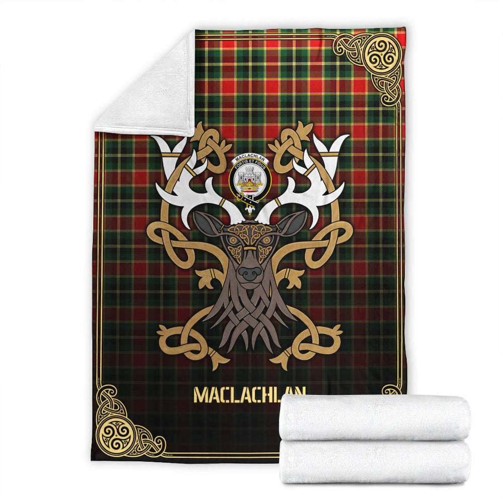 Clan MacLachlan Hunting Modern Tartan Crest Premium Blanket Celtic Stag Style WS67 Clan Hall Tartan Today   