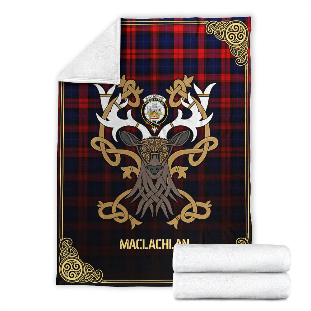Clan MacLachlan Modern Tartan Crest Premium Blanket Celtic Stag Style TI59 Clan Hall Tartan Today   