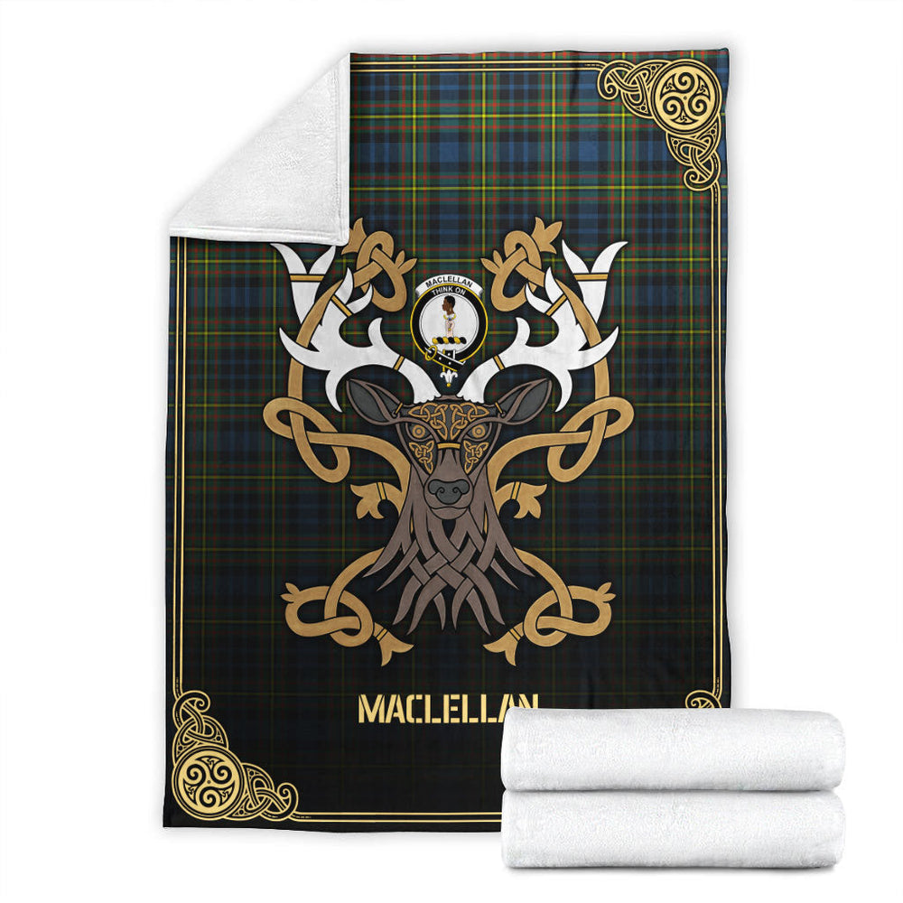 Clan MacLellan Ancient Tartan Crest Premium Blanket Celtic Stag Style LK18 Clan Hall Tartan Today   