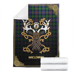 Clan MacLennan Ancient Tartan Crest Premium Blanket Celtic Stag Style MP96 Clan Hall Tartan Today   