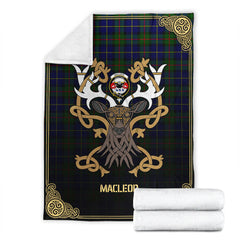 Clan MacLeod of Harris Modern Tartan Crest Premium Blanket Celtic Stag Style UN95 Clan Hall Tartan Today   