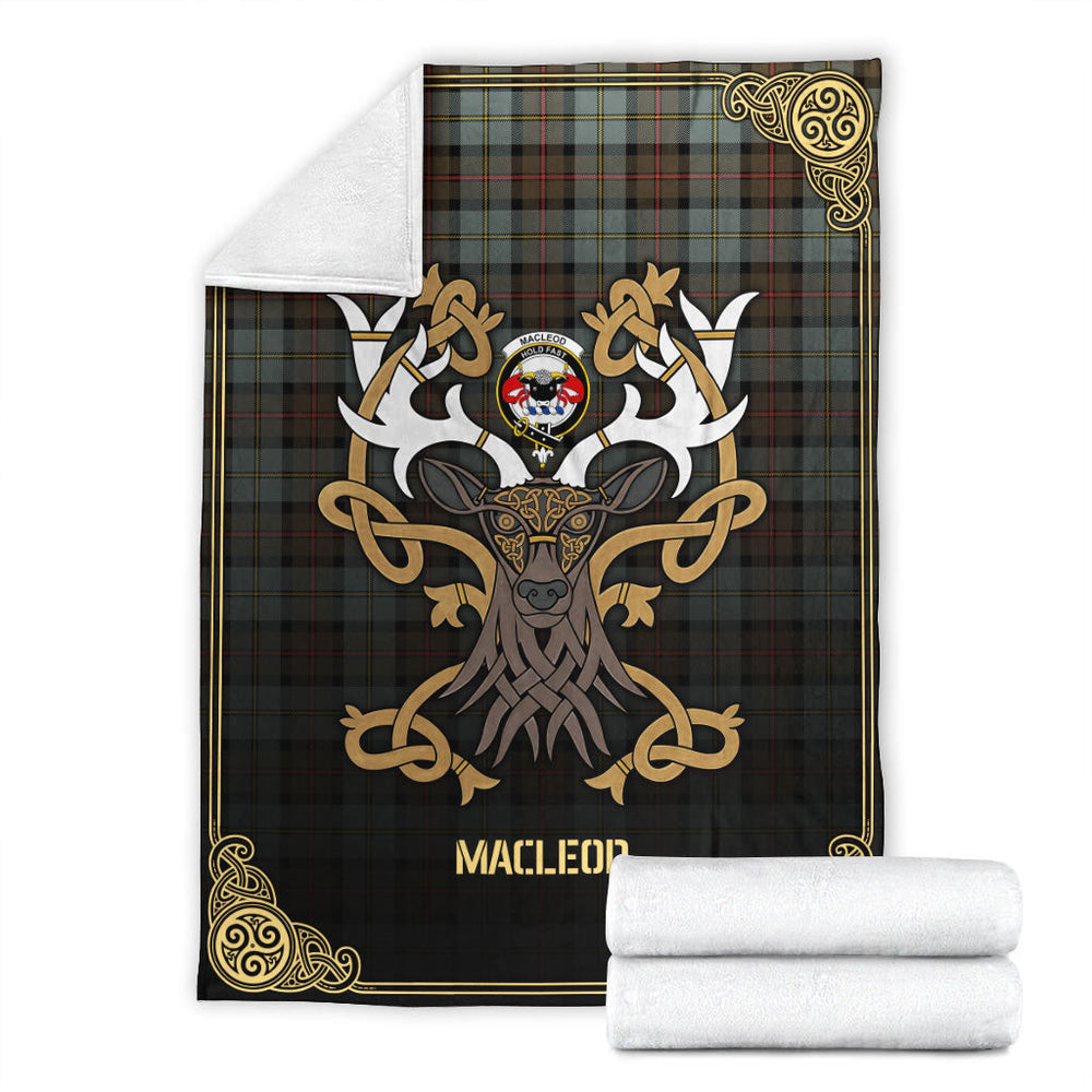 Clan MacLeod of Harris Weathered Tartan Crest Premium Blanket Celtic Stag Style OU32 Clan Hall Tartan Today   