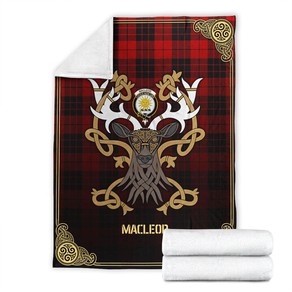 Clan MacLeod of Raasay Tartan Crest Premium Blanket Celtic Stag Style ZH14 Clan Hall Tartan Today   