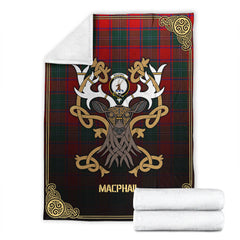 Clan MacPhail Tartan Crest Premium Blanket Celtic Stag Style SW73 Clan MacPhail Tartan Today   