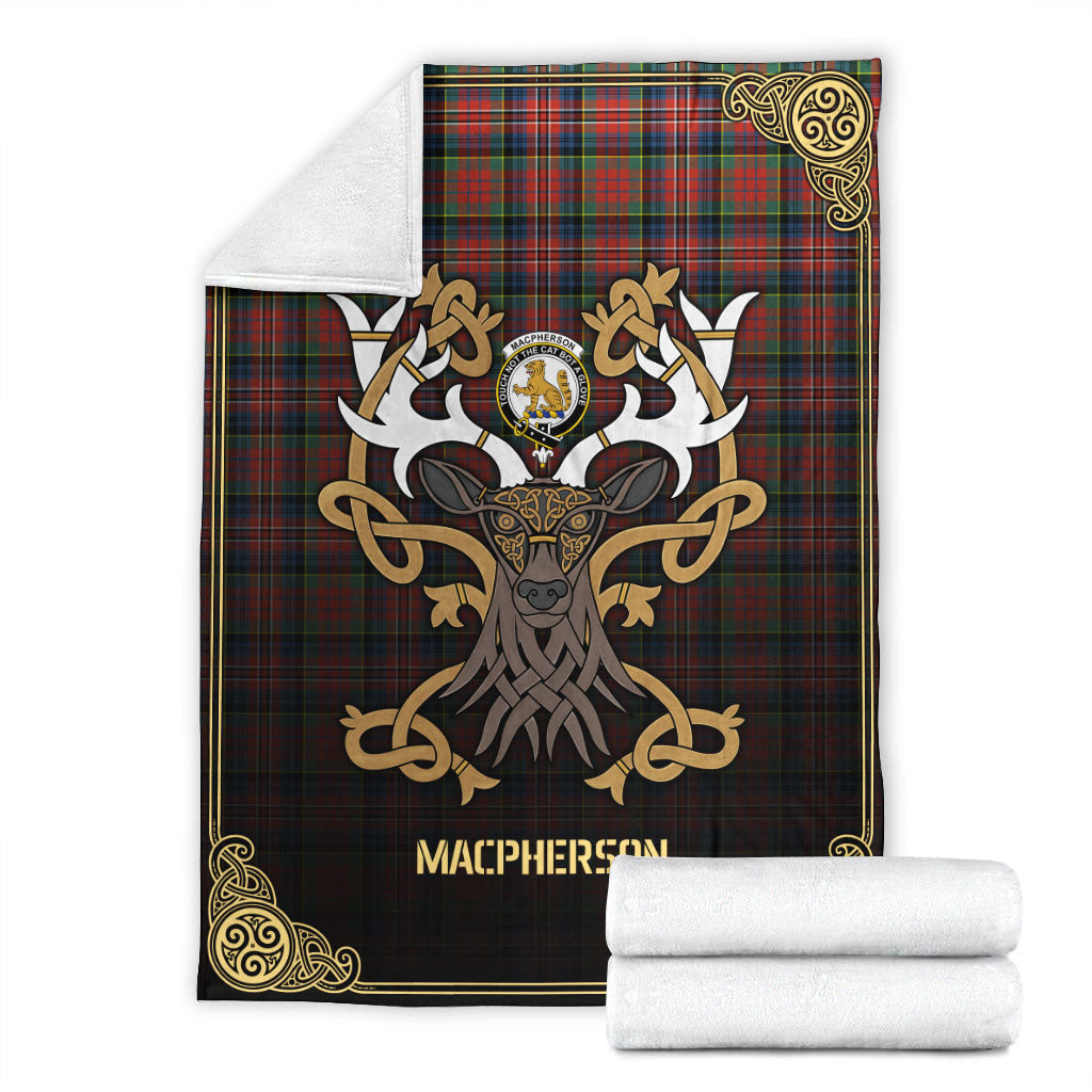Clan MacPherson Ancient Tartan Crest Premium Blanket Celtic Stag Style OM10 Clan MacPherson Tartan Today   