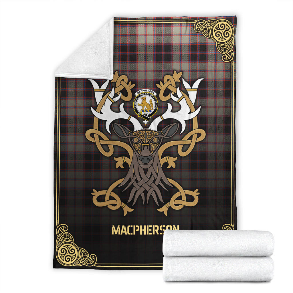Clan MacPherson Hunting Ancient Tartan Crest Premium Blanket Celtic Stag Style JW50 Clan MacPherson Tartan Today   