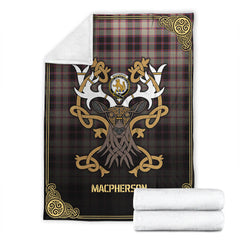 Clan MacPherson Hunting Ancient Tartan Crest Premium Blanket Celtic Stag Style JW50 Clan MacPherson Tartan Today   