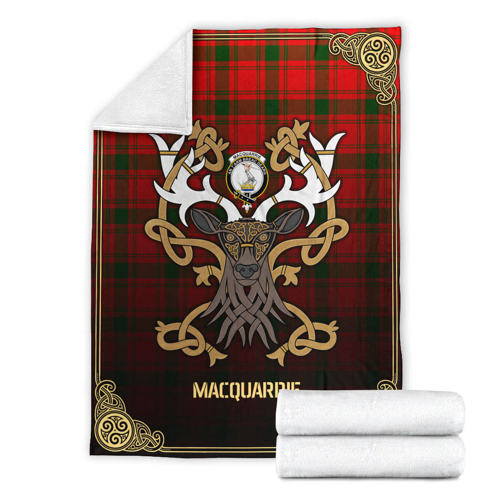 Clan MacQuarrie Tartan Crest Premium Blanket Celtic Stag Style XV27 Clan MacQuarrie Tartan Today   