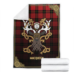 Clan MacQueen Modern Tartan Crest Premium Blanket Celtic Stag Style SX17 Clan MacQueen Tartan Today   