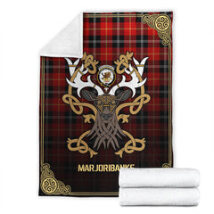 Clan Marjoribanks Tartan Crest Premium Blanket Celtic Stag Style CW59 Clan Marjoribanks Tartan Today   