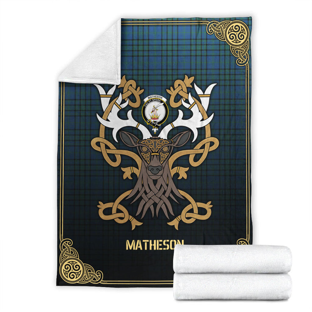 Clan Matheson Hunting Ancient Tartan Crest Premium Blanket Celtic Stag Style ZJ53 Clan Matheson Tartan Today   