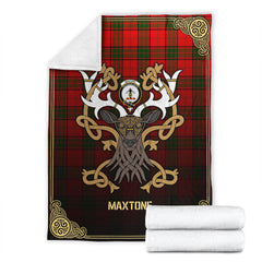 Clan Maxtone Tartan Crest Premium Blanket Celtic Stag Style FL36 Clan Maxtone Tartan Today   