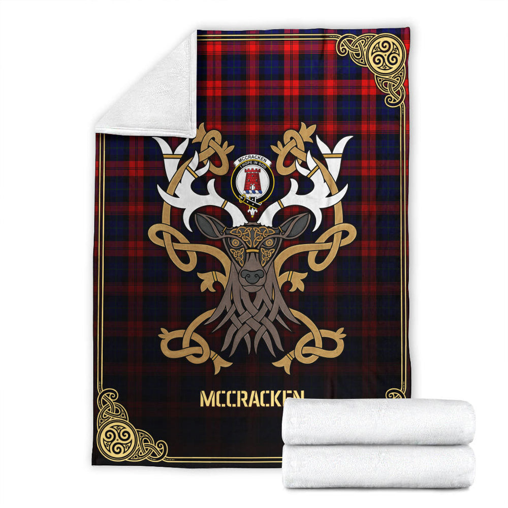 Clan McCracken Tartan Crest Premium Blanket Celtic Stag Style JP43 Clan Hall Tartan Today   
