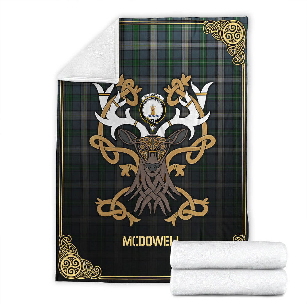 Clan McDowell (MacDowell) Tartan Crest Premium Blanket Celtic Stag Style JS25 Clan Hall Tartan Today   