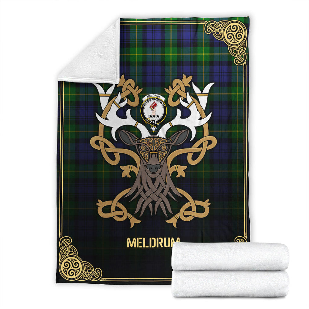 Clan Meldrum Tartan Crest Premium Blanket Celtic Stag Style SH85 Clan Meldrum Tartan Today   