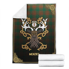 Clan Menzies Green Ancient Tartan Crest Premium Blanket Celtic Stag Style ER24 Clan Menzies Tartan Today   