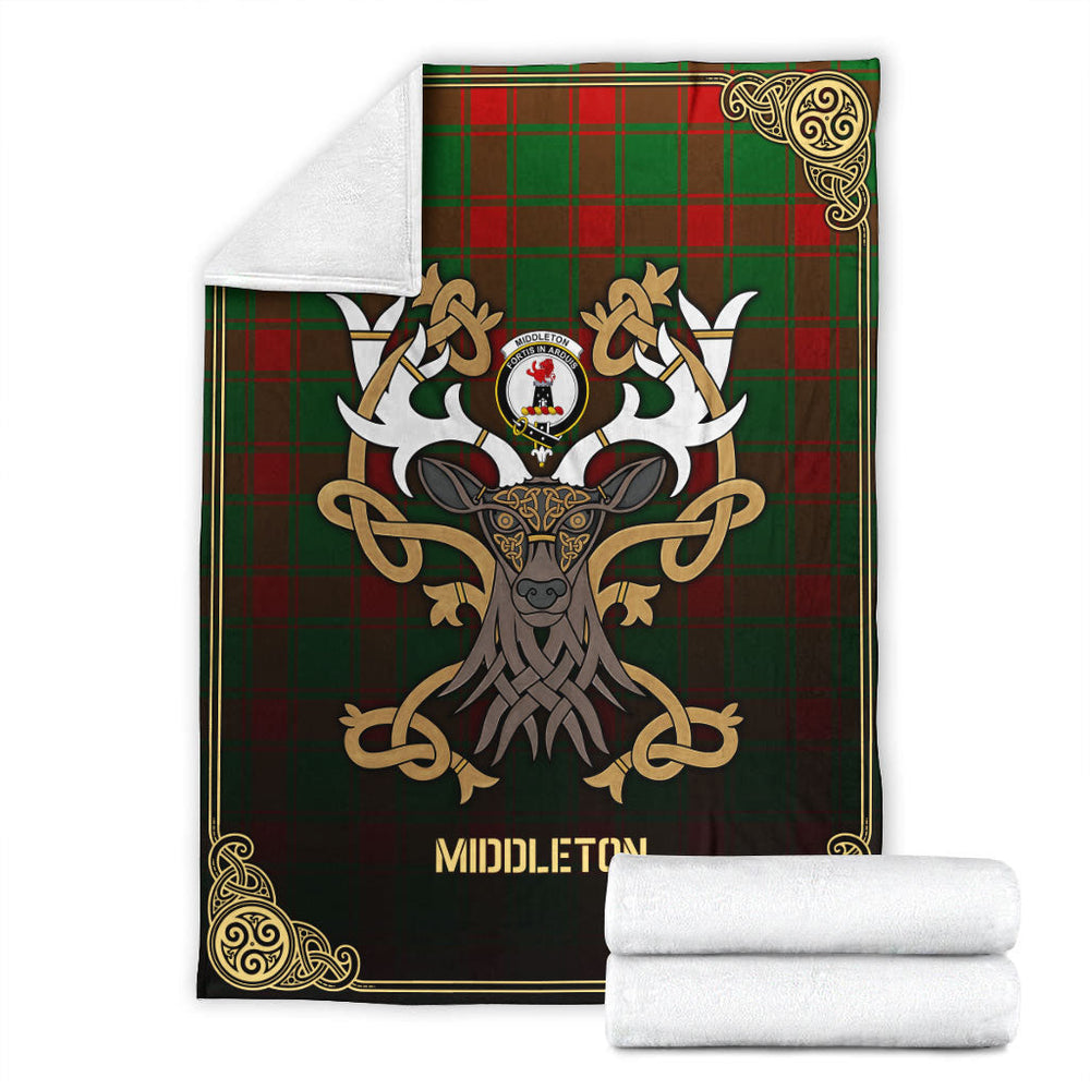 Clan Middleton Modern Tartan Crest Premium Blanket Celtic Stag Style JI61 Clan Middleton Tartan Today   