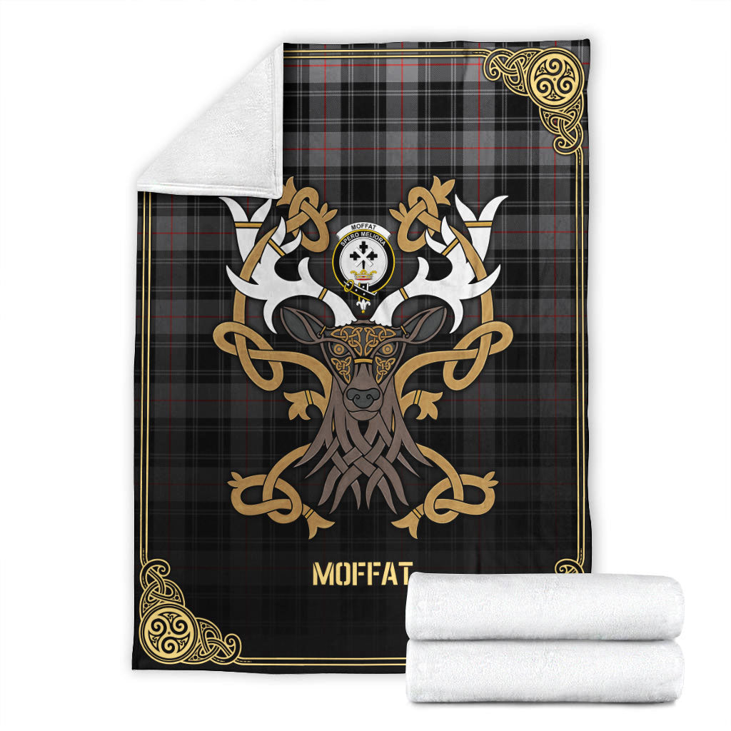 Clan Moffat Modern Tartan Crest Premium Blanket Celtic Stag Style RJ97 Clan Moffat Tartan Today   