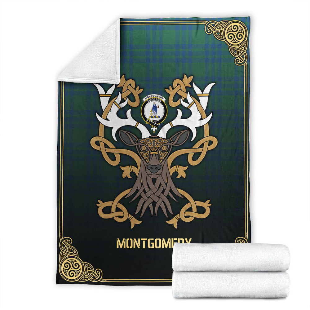 Clan Montgomery Ancient Tartan Crest Premium Blanket Celtic Stag Style FZ89 Clan Montgomery Tartan Today   