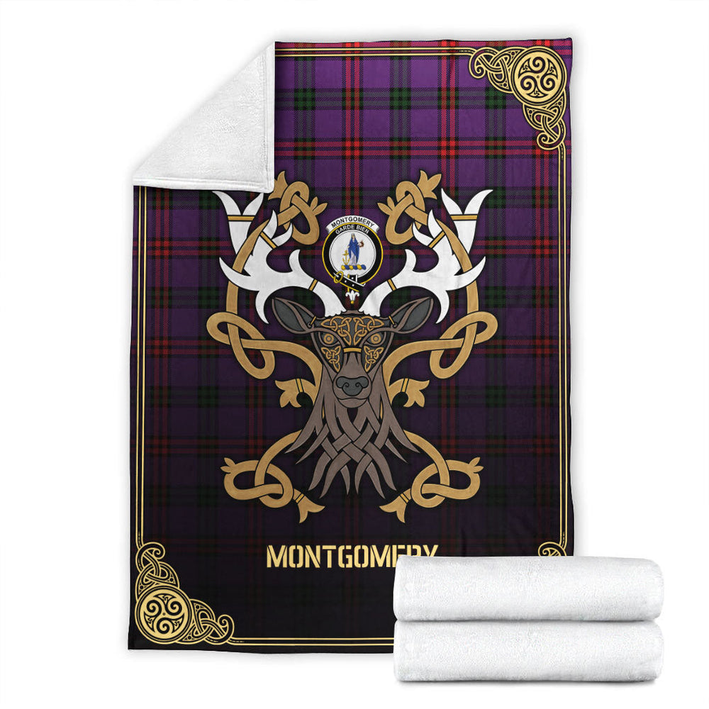 Clan Montgomery Modern Tartan Crest Premium Blanket Celtic Stag Style UG97 Clan Montgomery Tartan Today   
