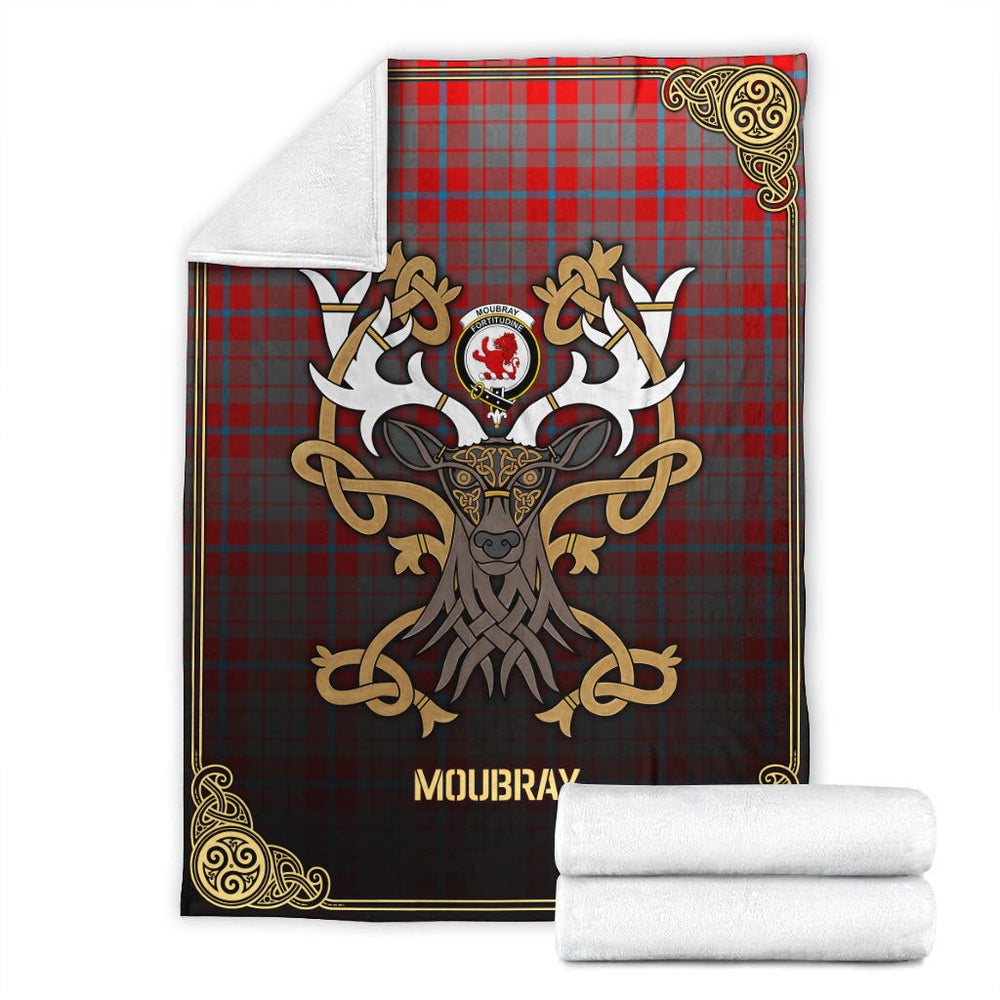 Clan Moubray Tartan Crest Premium Blanket Celtic Stag Style SM24 Clan Moubray Tartan Today   