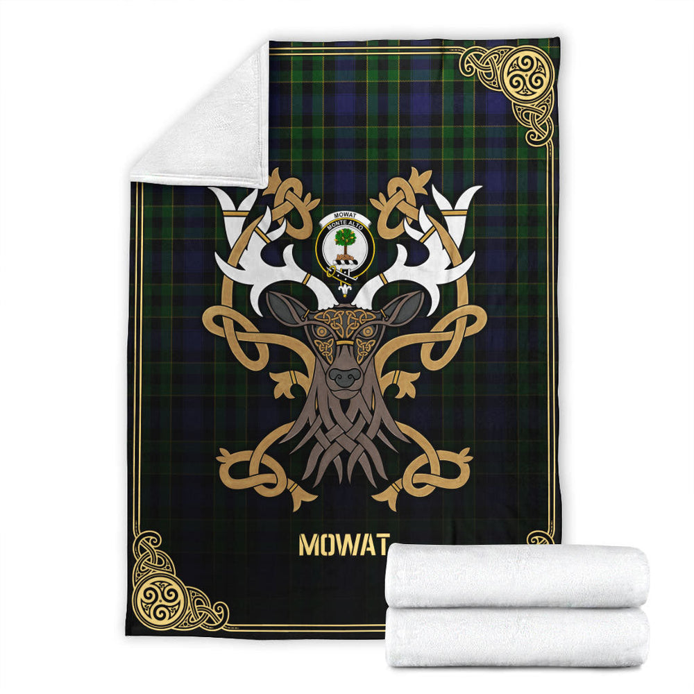Clan Mowat Modern Tartan Crest Premium Blanket Celtic Stag Style FY35 Clan Mow Tartan Today   