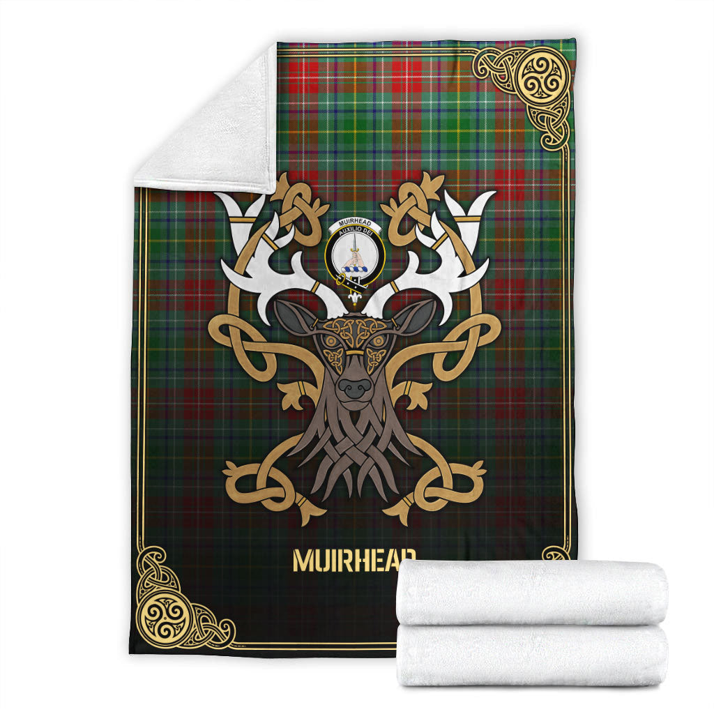 Clan Muirhead Tartan Crest Premium Blanket Celtic Stag Style MF23 Clan Muir_More Tartan Today   