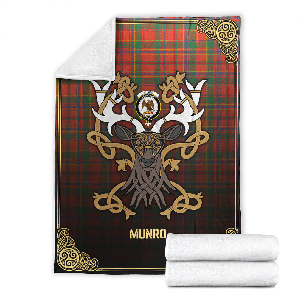 Clan Munro Ancient Tartan Crest Premium Blanket Celtic Stag Style YC89 Clan Munro Tartan Today   