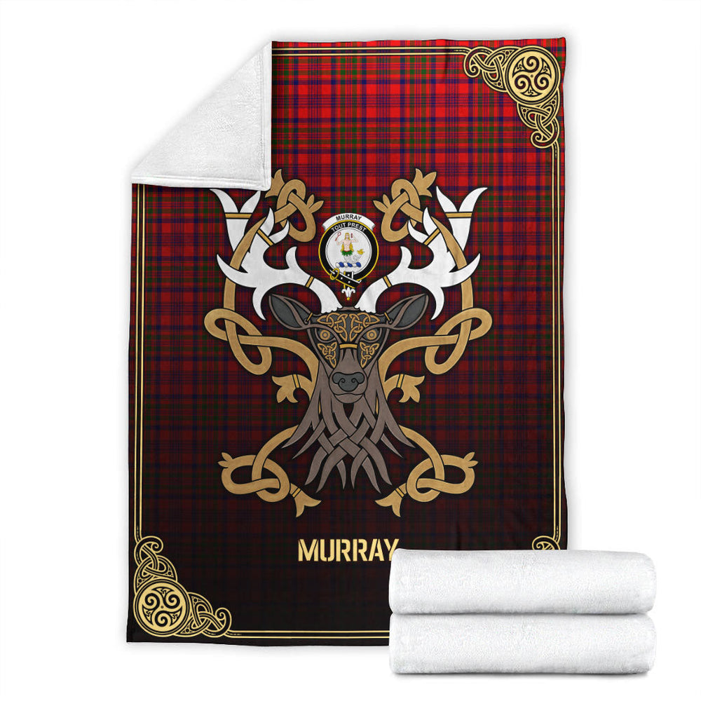 Clan Murray (of Dysart) Tartan Crest Premium Blanket Celtic Stag Style HK95 Clan Murray Tartan Today   