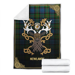 Clan Newlands Tartan Crest Premium Blanket Celtic Stag Style KT72 Clan Newlands Tartan Today   