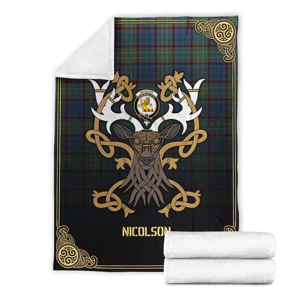 Clan Nicolson Hunting Ancient Tartan Crest Premium Blanket Celtic Stag Style GN71 Clan Nicolson Tartan Today   