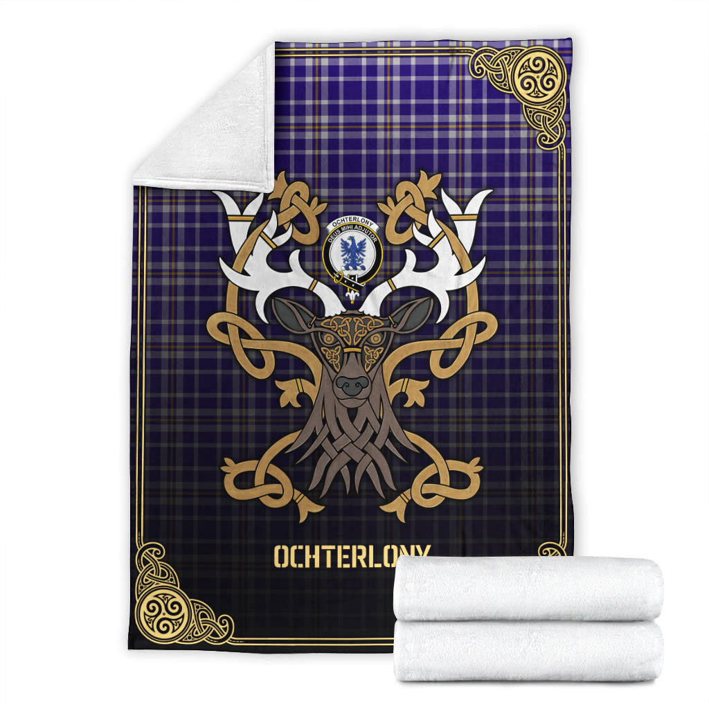 Clan Ochterlony Tartan Crest Premium Blanket Celtic Stag Style EB54 Clan Ochterlony/ Ochterlonie Tartan Today   