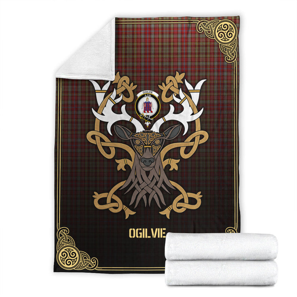 Clan Ogilvie Tartan Crest Premium Blanket Celtic Stag Style DB62 Clan Ogilvie Tartan Today   