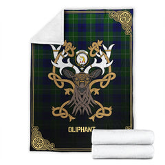 Clan Oliphant Modern Tartan Crest Premium Blanket Celtic Stag Style PQ90 Clan Oliphant Tartan Today   