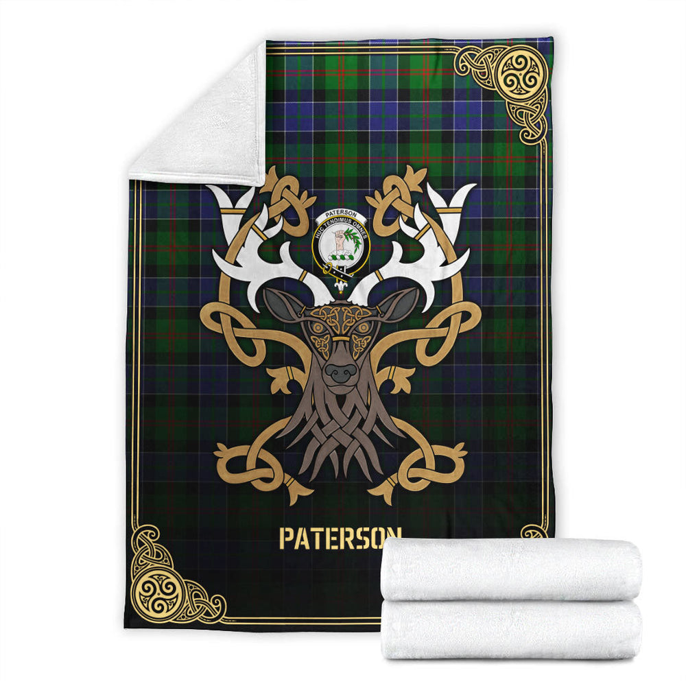 Clan Paterson Tartan Crest Premium Blanket Celtic Stag Style EY51 Clan Paterson Tartan Today   