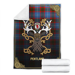 Clan Pentland Tartan Crest Premium Blanket Celtic Stag Style MV93 Clan Pentland Tartan Today   