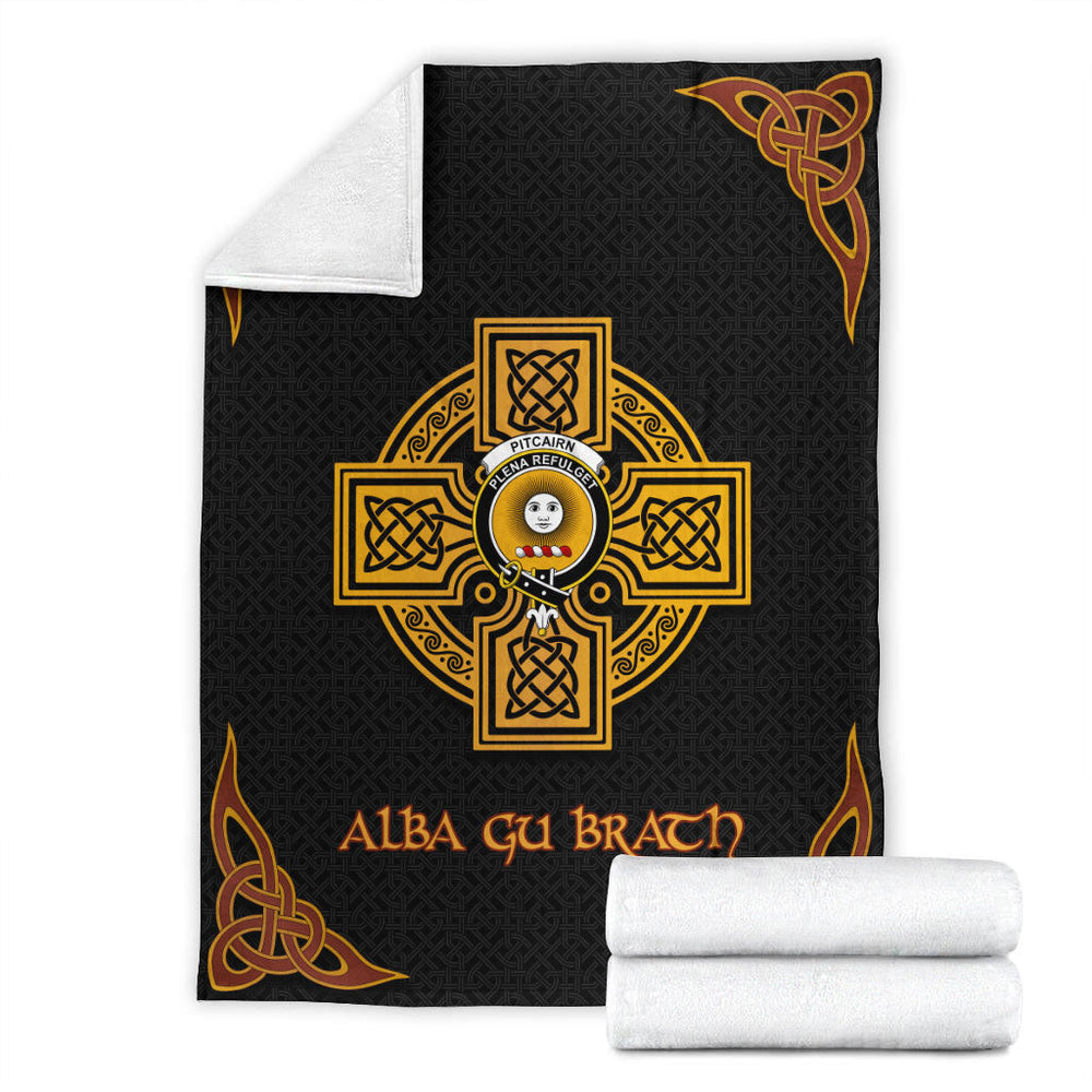 Pitcairn Clan Crest Premium Blanket Black  Celtic Cross Style IK20 Clan Pitcairn Tartan Today   