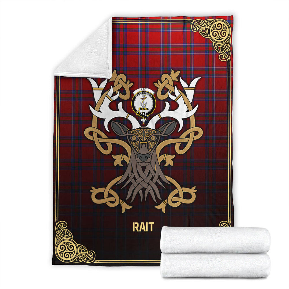 Clan Rait Tartan Crest Premium Blanket Celtic Stag Style JV31 Clan Rait (Rait Tartan) Tartan Today   