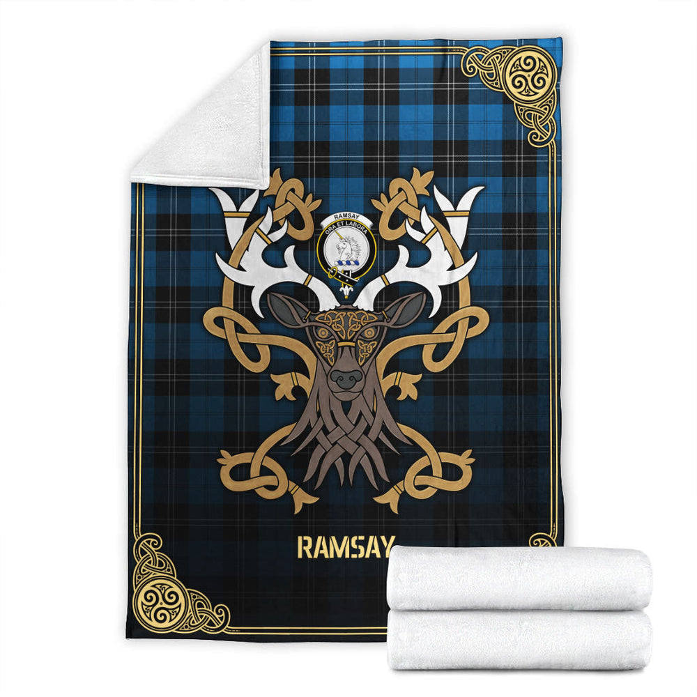 Clan Ramsay Blue Ancient Tartan Crest Premium Blanket Celtic Stag Style GX53 Clan Ramsay Tartan Today   