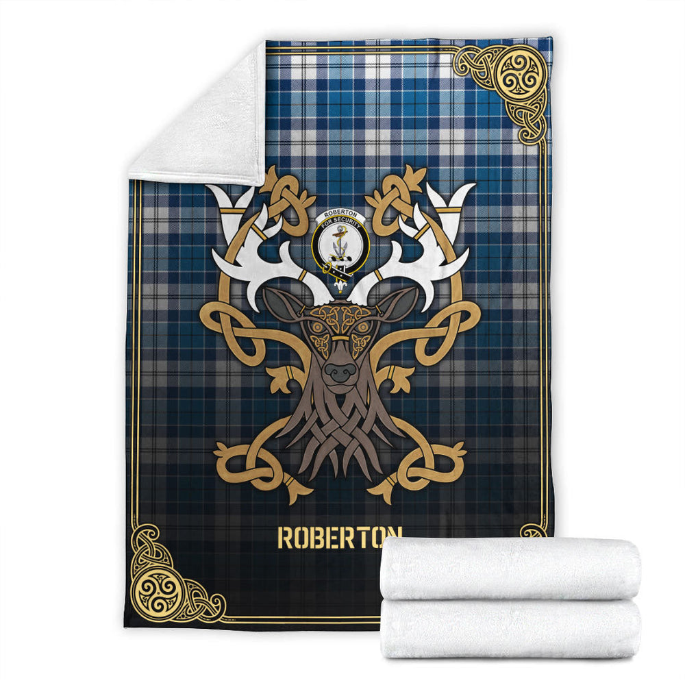 Clan Roberton Tartan Crest Premium Blanket Celtic Stag Style OJ99 Clan Roberton Tartan Today   