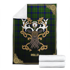 Clan Rollo Modern Tartan Crest Premium Blanket Celtic Stag Style EE73 Clan Rollo Tartan Today   