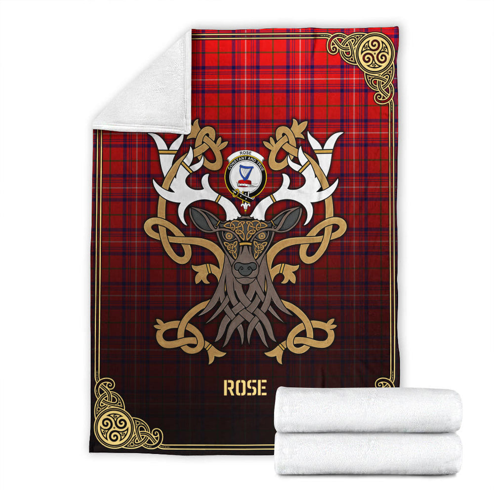 Clan Rose Modern Tartan Crest Premium Blanket Celtic Stag Style QF30 Clan Rose Tartan Today   