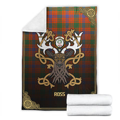 Clan Ross Ancient Tartan Crest Premium Blanket Celtic Stag Style VN72 Clan Ross Tartan Today   