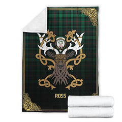 Clan Ross Hunting Modern Tartan Crest Premium Blanket Celtic Stag Style OK76 Clan Ross Tartan Today   
