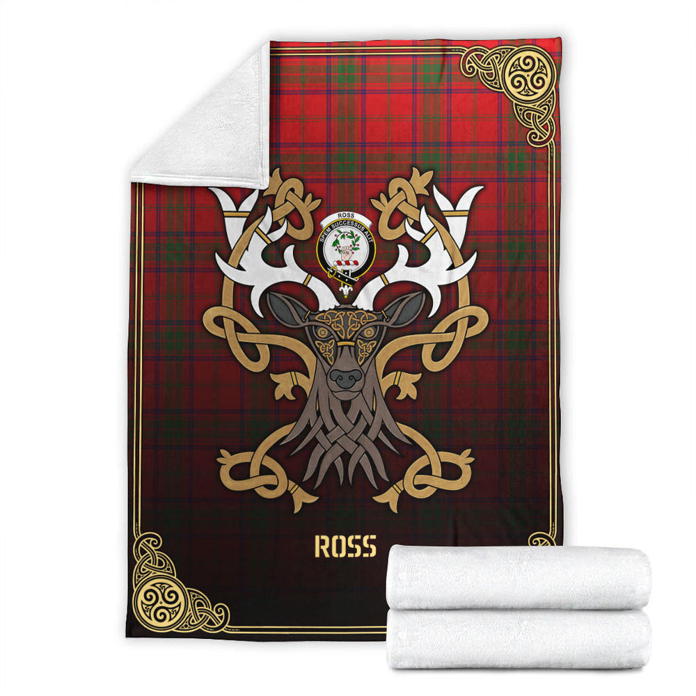 Clan Ross Modern Tartan Crest Premium Blanket Celtic Stag Style HO86 Clan Ross Tartan Today   